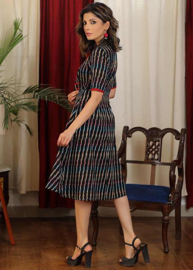 Subtle black multicolor ikat A line dress
