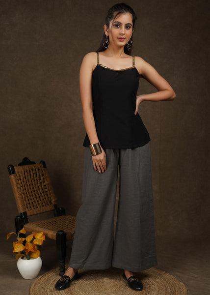 Trendy Grey cotton wide leg palazzo pant