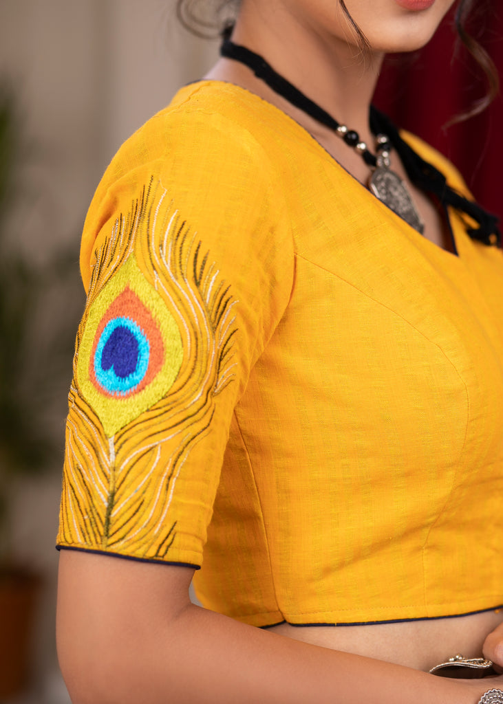 Beautiful mango cotton peacock feather embroidery blouse