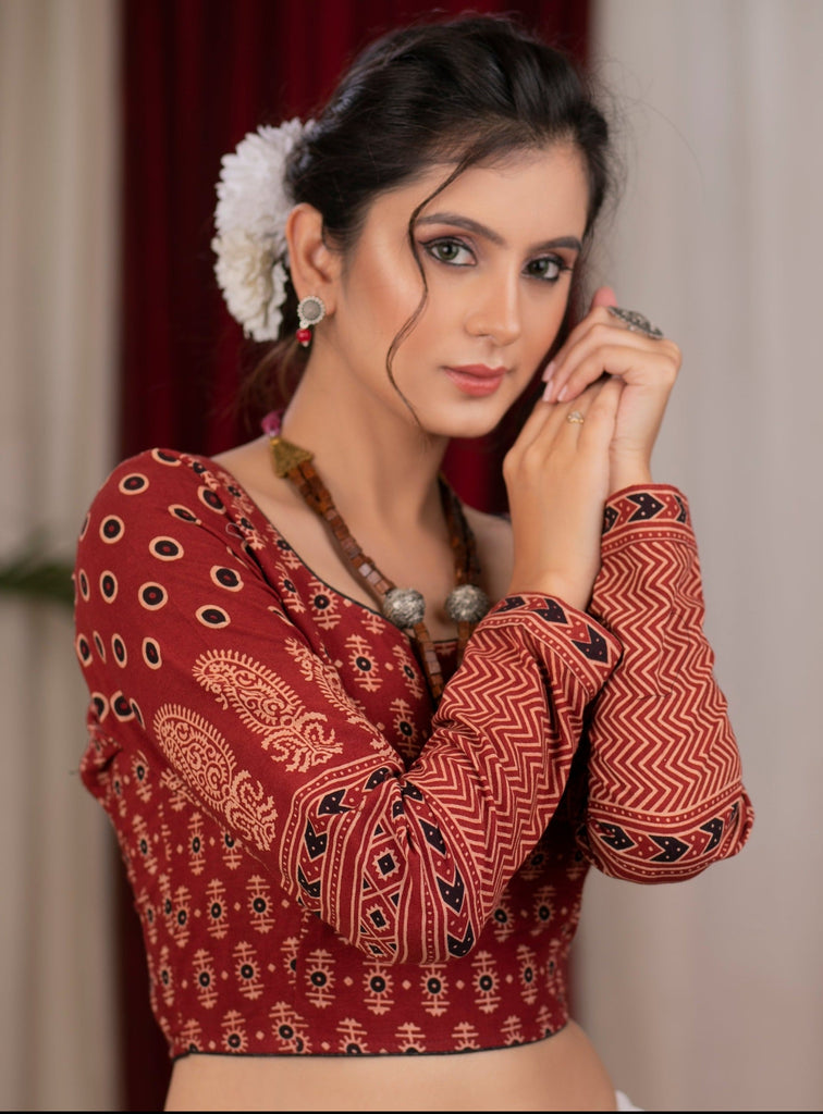 Beautiful maroon ajrakh full sleeve blouse