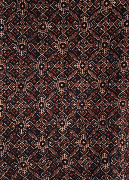 Black Cotton Ajrakh Fabric with Geometric Print