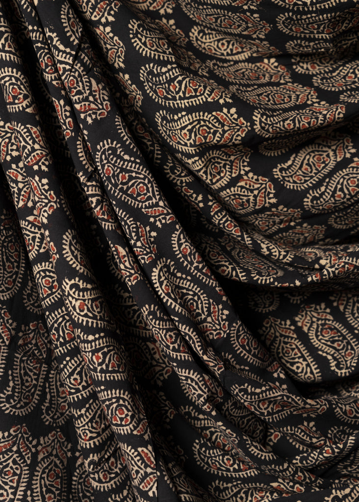 Black Small Kairi Print Cotton Ajrakh Fabric