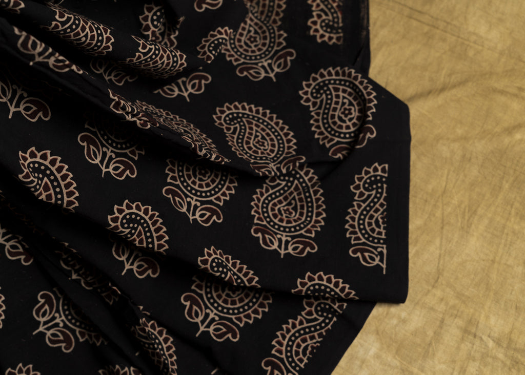 Black Cotton Ajrakh Ambi Print Fabric