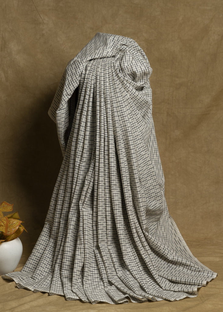 White Pure Cotton Ikat Fabric