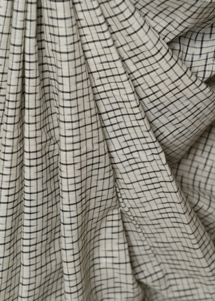 White Pure Cotton Ikat Fabric