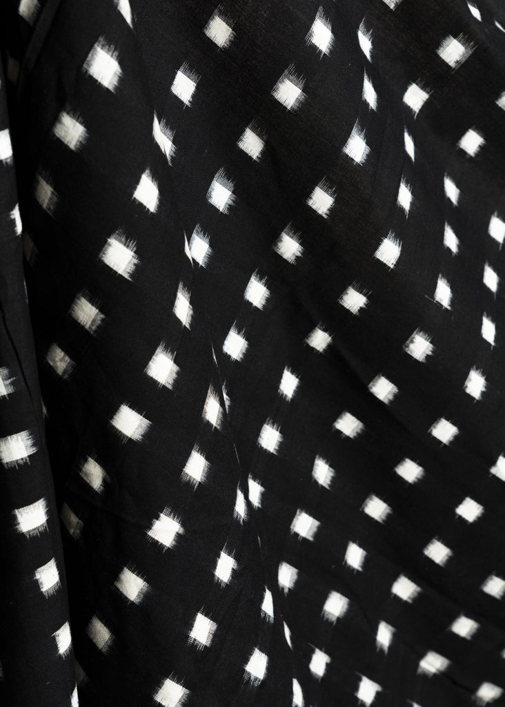 White Square on Black Cotton Double Ikat Fabric