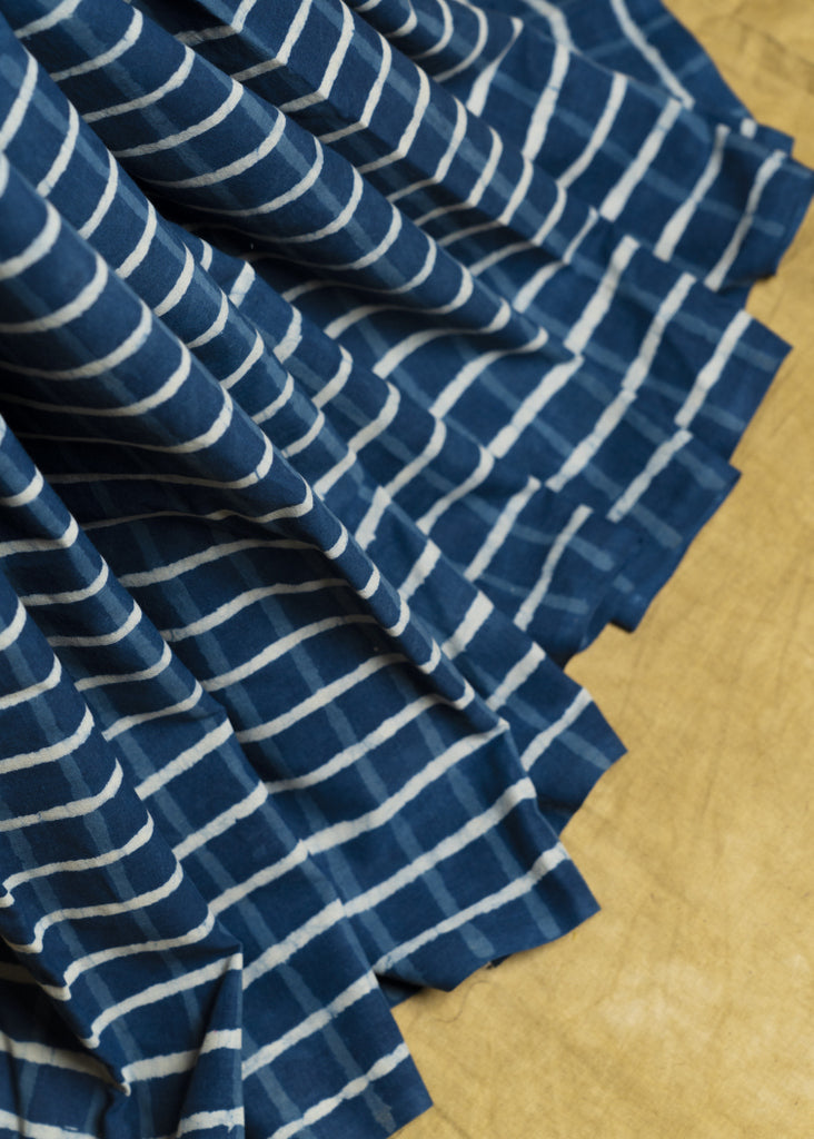 Cotton Indigo Fabric with Overall Checks Print