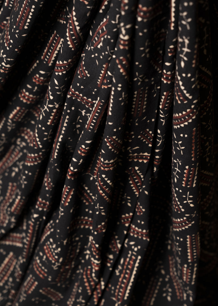 Black Cotton Ajrakh Geometric Print Fabric