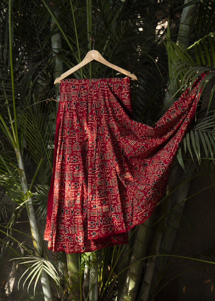 Animal Print Red Cotton Ajrakh Print Fabric