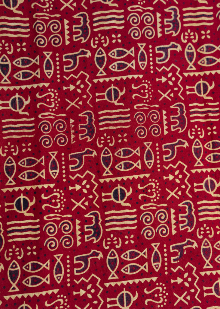 Animal Print Red Cotton Ajrakh Print Fabric