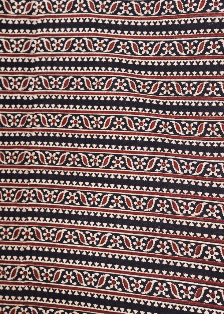 Black Stripe Cotton Ajrakh Fabric