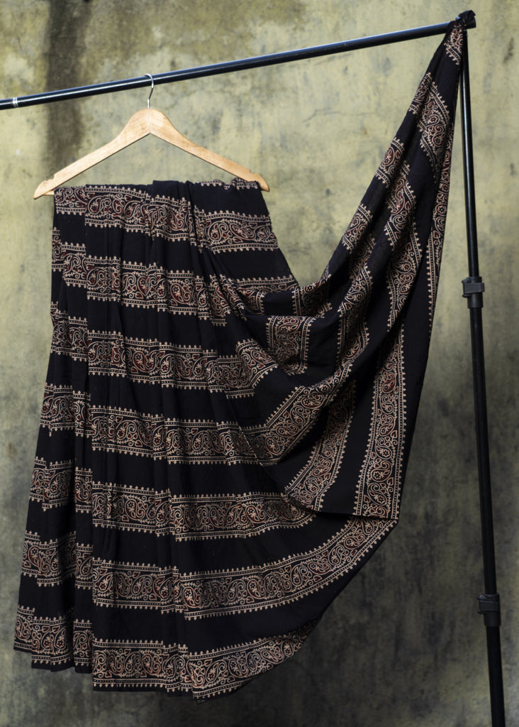 Black Cotton Ajrakh Print fabric