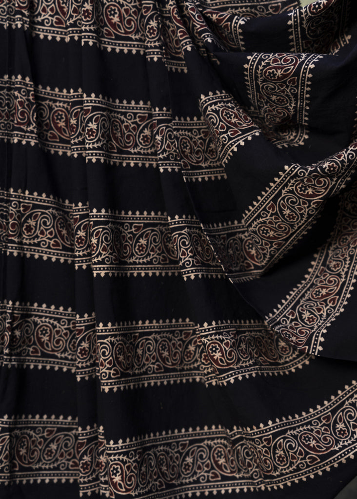 Black Cotton Ajrakh Print fabric