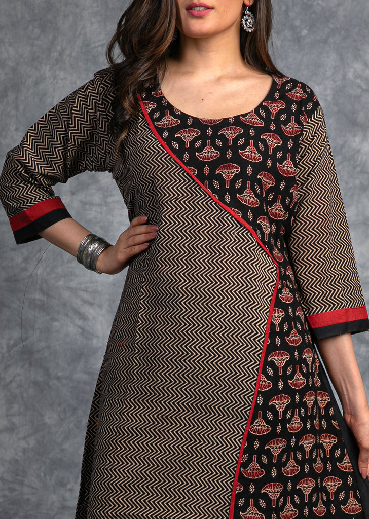Hand block printed Ajrakh combination cotton Kurta