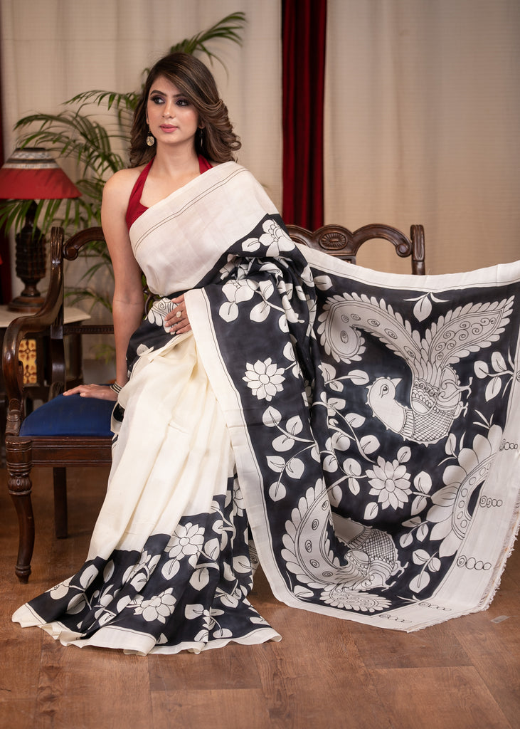 Exclusive pure silk kalamkari design printed saree