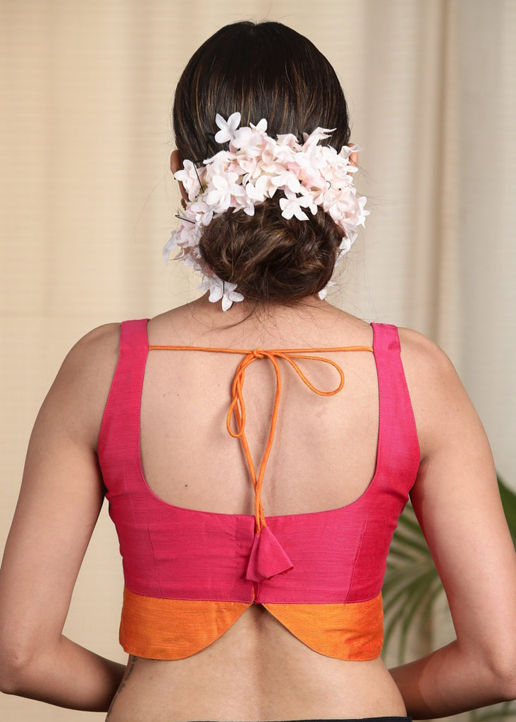 Uniquely designed Pink and orange Cotton Silk Sleeveless Blouse