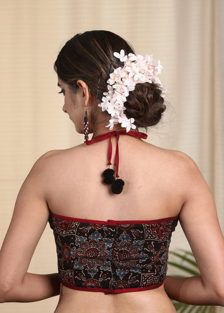 Trendy Cotton Ajrakh Halterneck Blouse