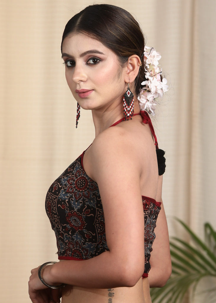 Trendy Cotton Ajrakh Halterneck Blouse