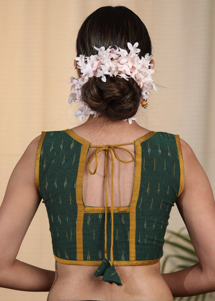 Simple Elegant Green Ikat Cotton Sleeveless Blouse