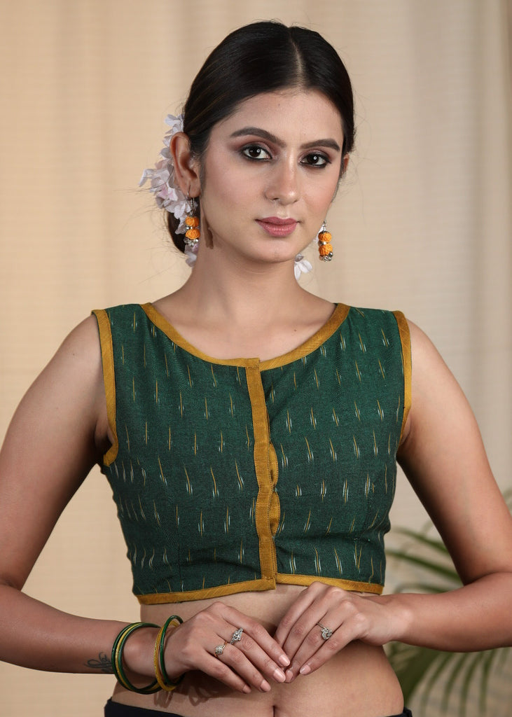 Simple Elegant Green Ikat Cotton Sleeveless Blouse