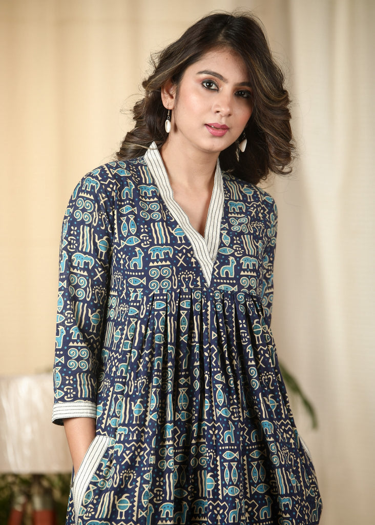 Exclusive Ajrakh printed designer dress
