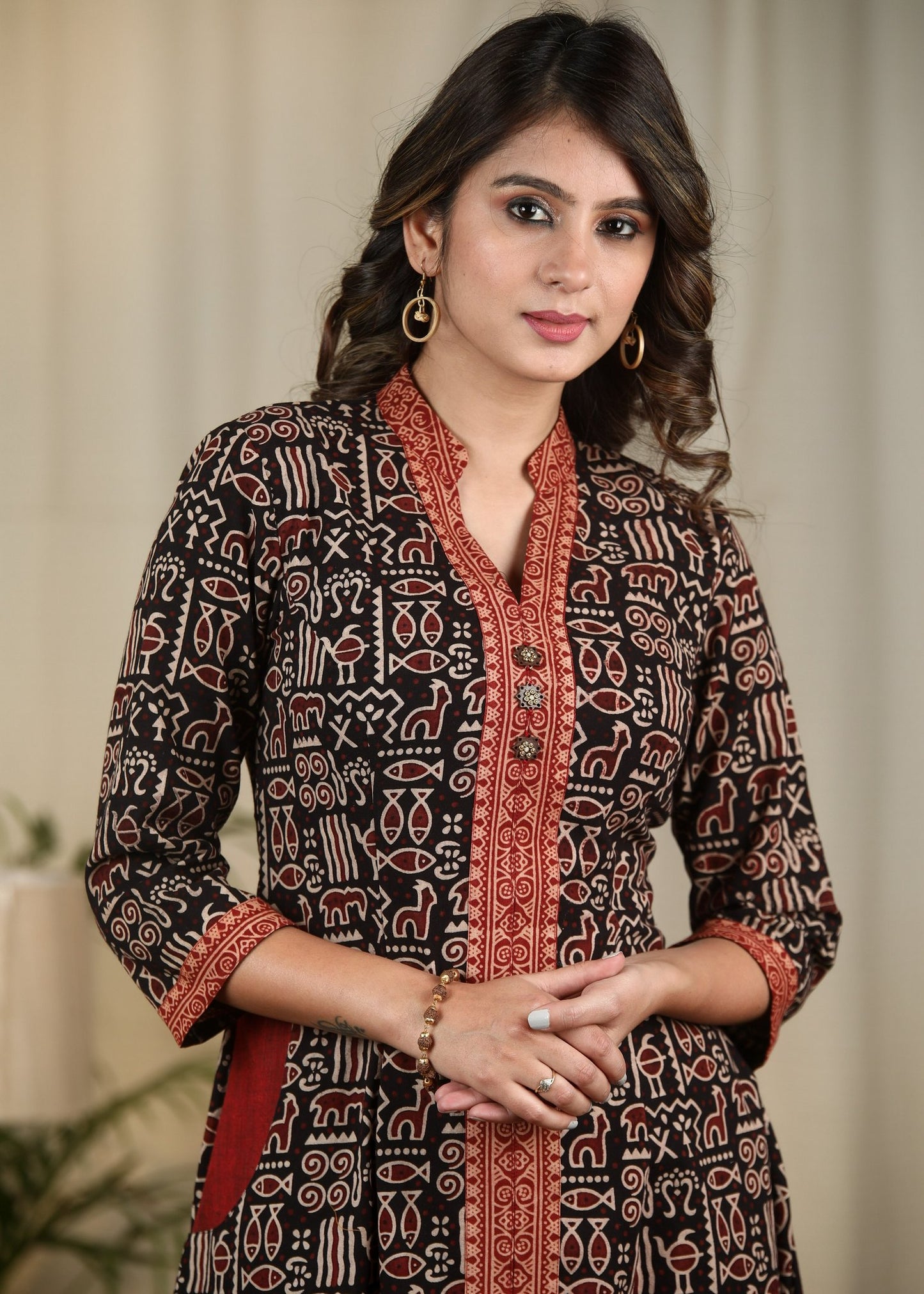 Exclusive Black Ajrakh animal print one piece cotton dress