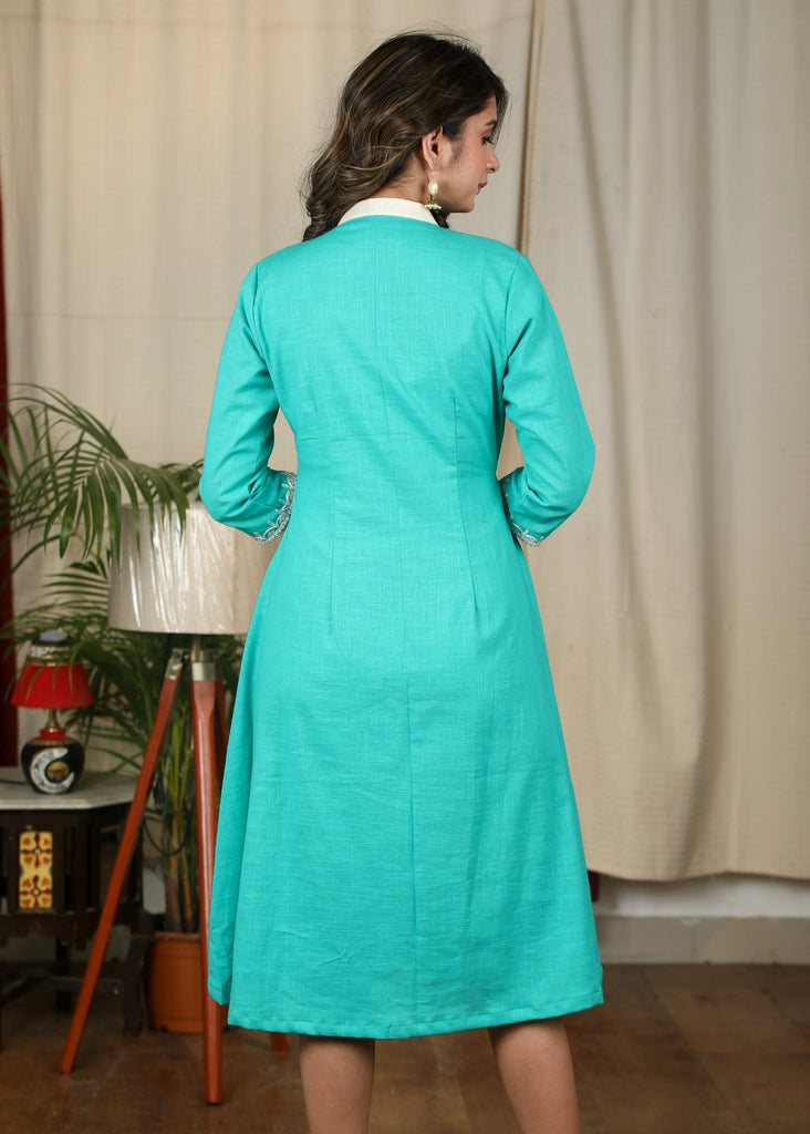 Exclusive summer cotton one piece dress with embroidered motifs