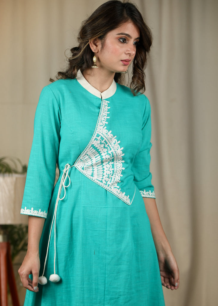 Exclusive summer cotton one piece dress with embroidered motifs