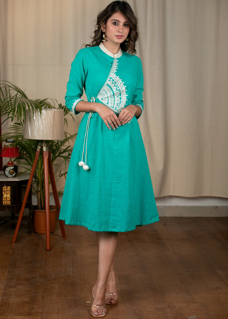 Exclusive summer cotton one piece dress with embroidered motifs