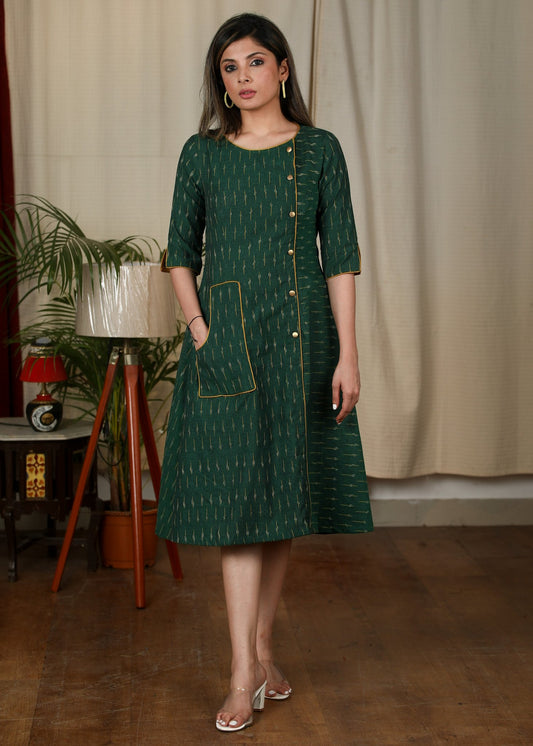 Exclusive Green ikat one piece cotton dress