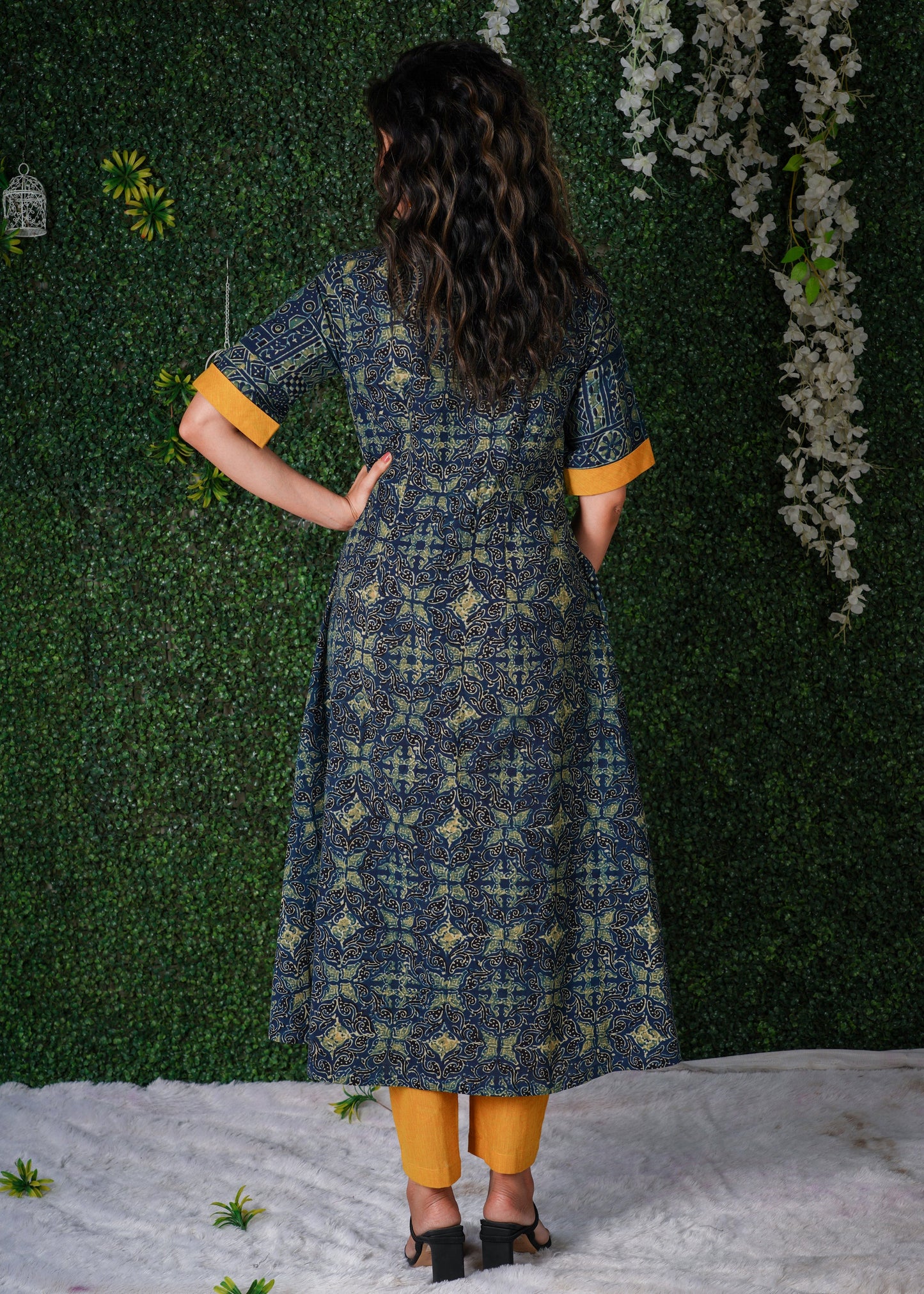 Indigo Blue Kurta with Mustard Detailing