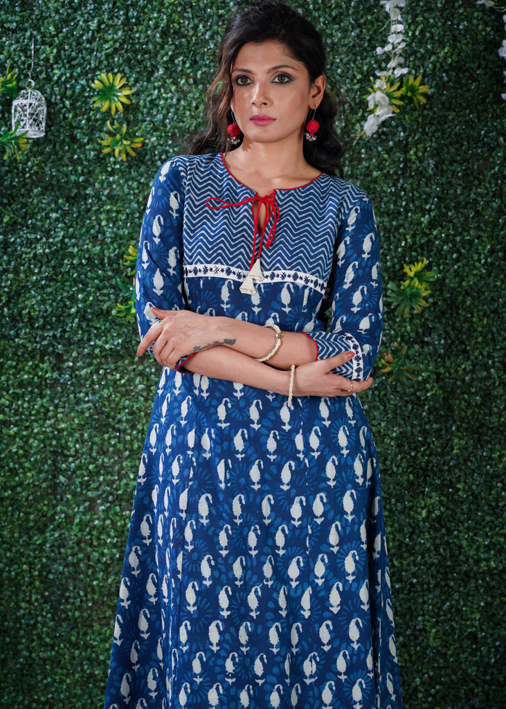 Indigo Mix & Match Pattern kurta with mirror Hand Embroidery