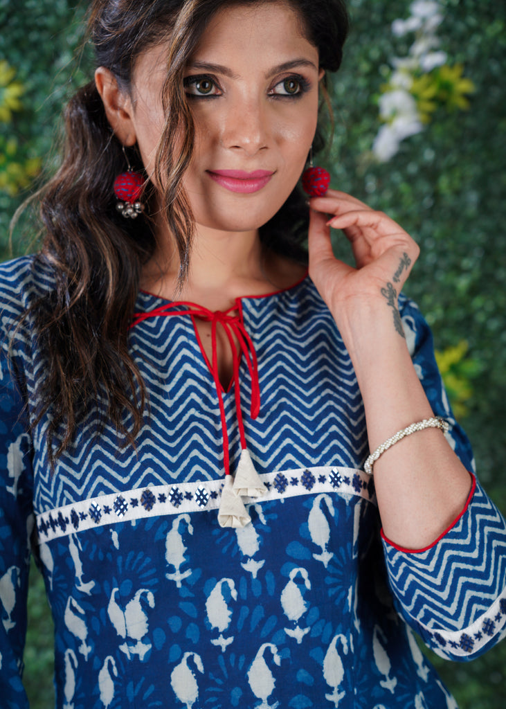 Indigo Mix & Match Pattern kurta with mirror Hand Embroidery