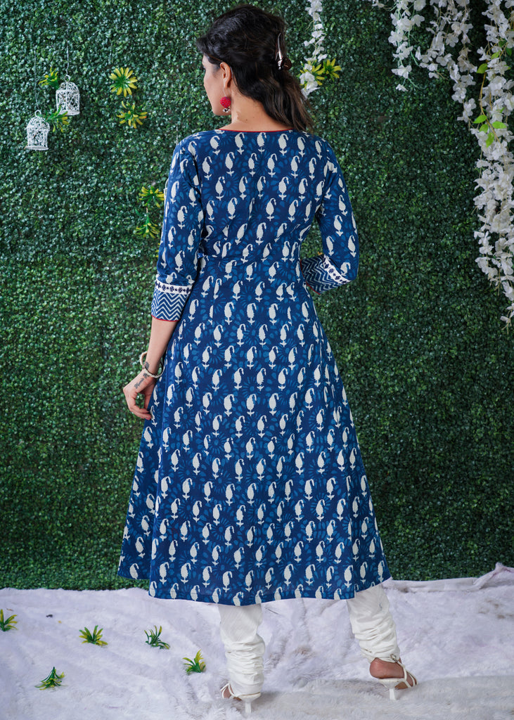 Indigo Mix & Match Pattern kurta with mirror Hand Embroidery