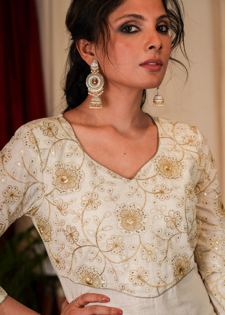 Elegant Offwhite and Gold Combination Embroidered Kurta