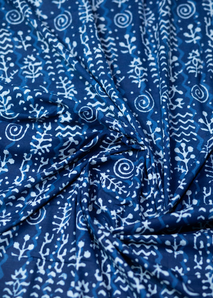 Cotton Indigo Fabric with Circular Print