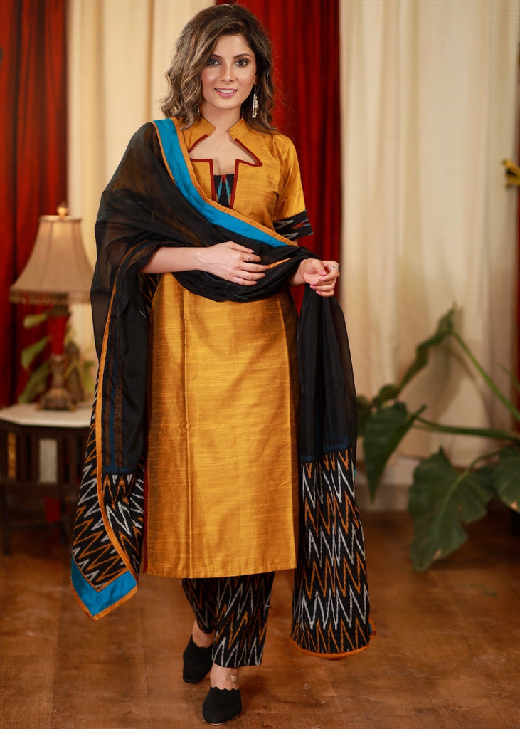 Straight Cut Cotton Silk Kurta with Chanderi Dupatta