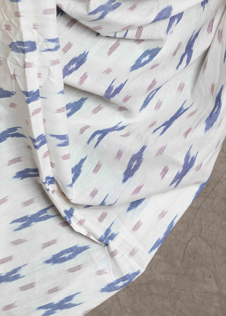 White And Blue Print Cotton Ikat Fabric