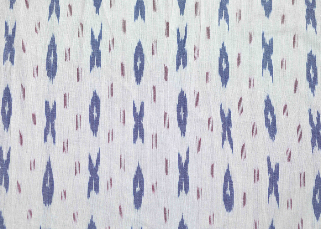 White And Blue Print Cotton Ikat Fabric