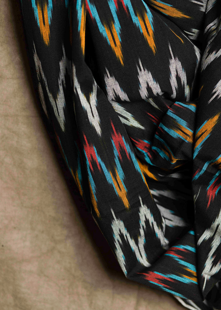 Black Multicolor Ikat Cotton Fabric