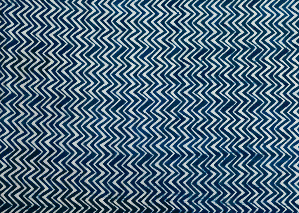 Cotton Indigo Fabric with Zigzag Lines