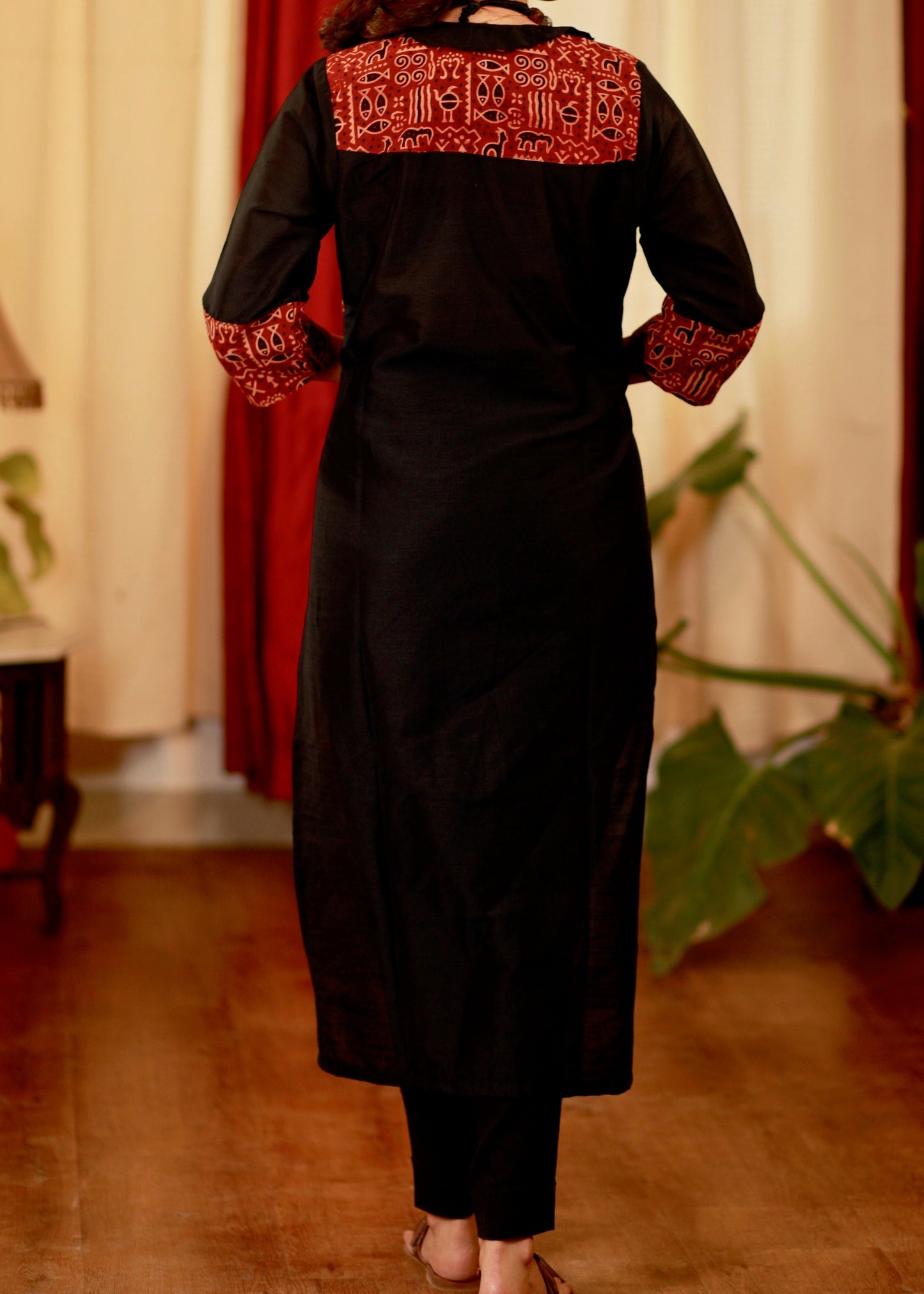 Straight Cut Cotton Ajrakh Kurta with Smart Collars