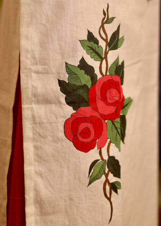 Straight Cut Cotton Kurta with Hand-painted flower motifs