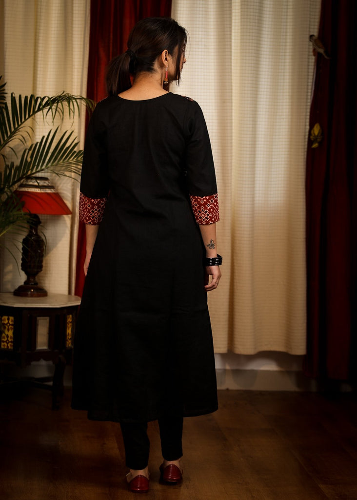 A - Line Cotton Ajrakh Combination Kurta