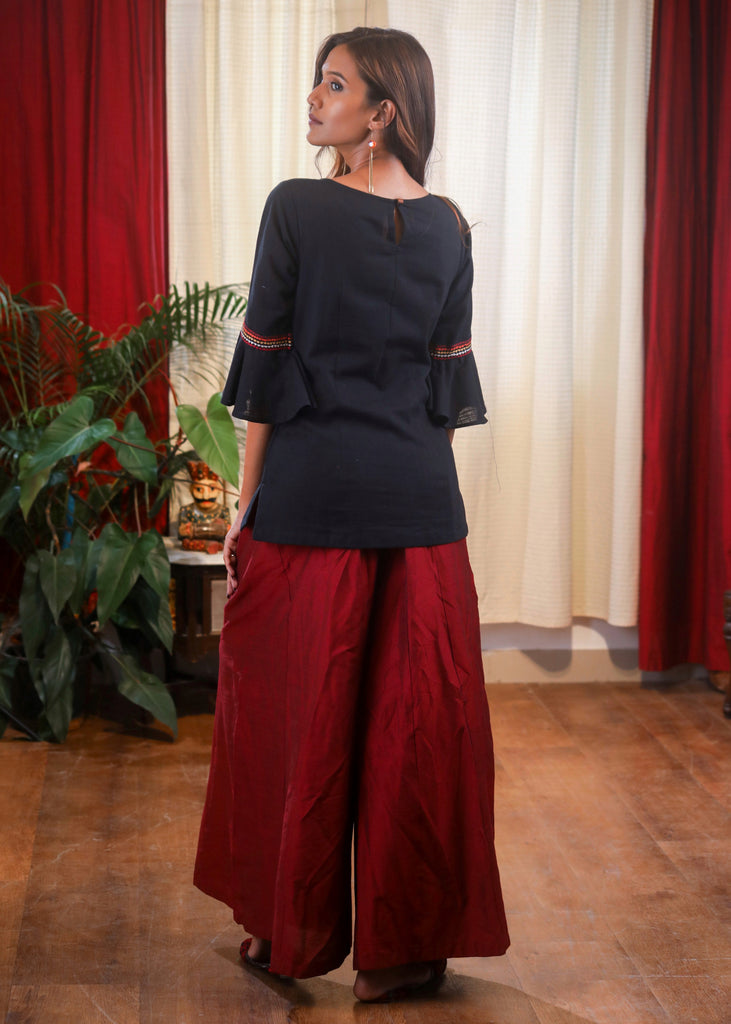 Multicolored Embroidered Mirror Work Black Top