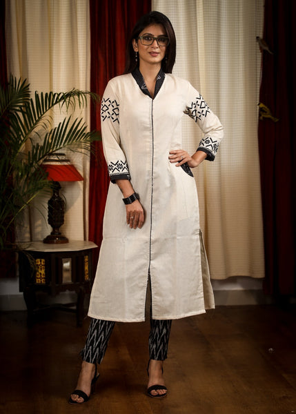 Straight Cut Cotton Handloom kurta with Modern Embroidery Work and Smart Pockets