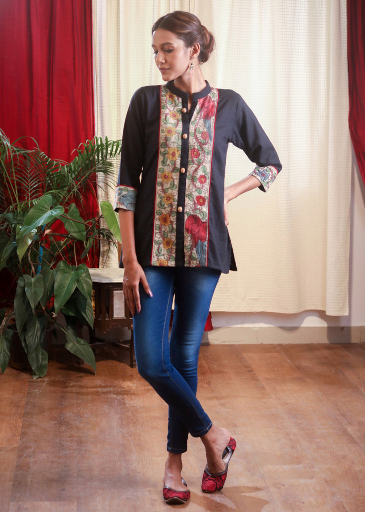 Beautiful Kalamkari Painting Black Top