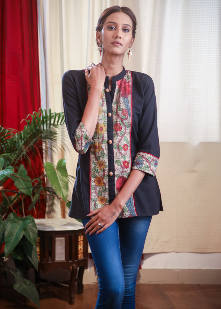 Beautiful Kalamkari Painting Black Top