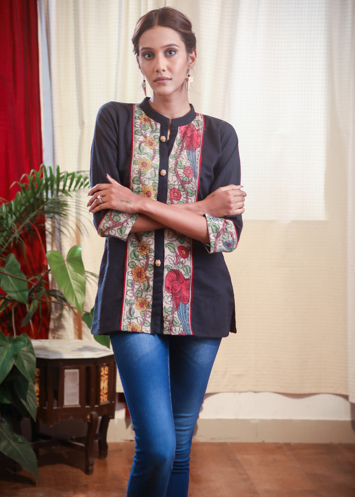 Beautiful Kalamkari Painting Black Top