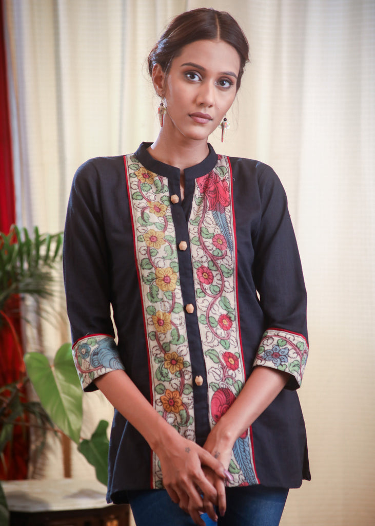 Beautiful Kalamkari Painting Black Top